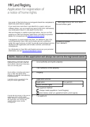 Document preview: Form HR1 Application for Registration of a Notice of Home Rights - United Kingdom