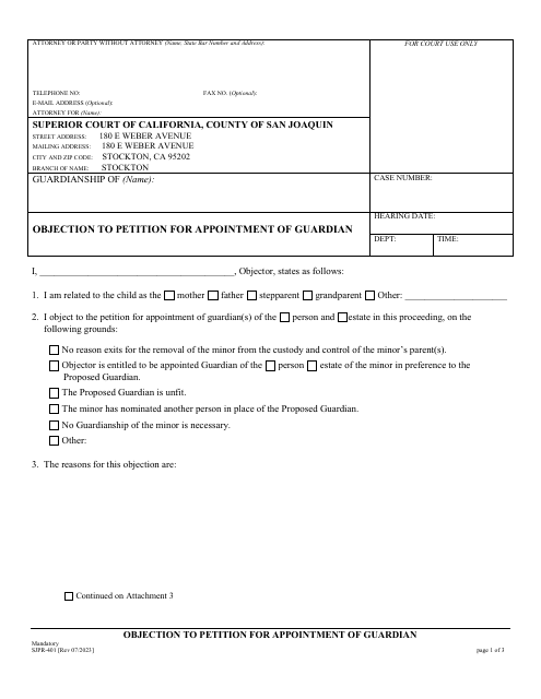Form SJPR-401  Printable Pdf