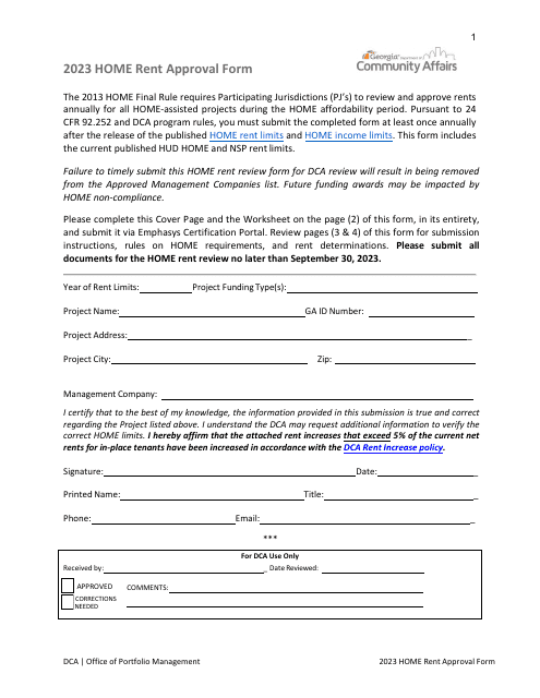 Home Rent Approval Form - Georgia (United States) Download Pdf