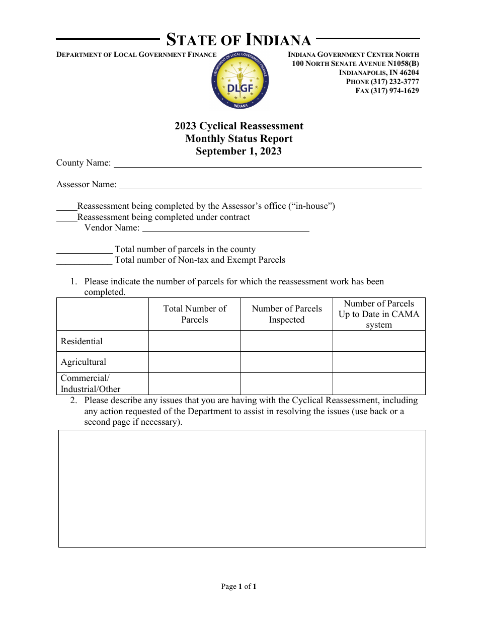 Cyclical Reassessment Monthly Status Report - Phase II - September - Indiana, Page 1