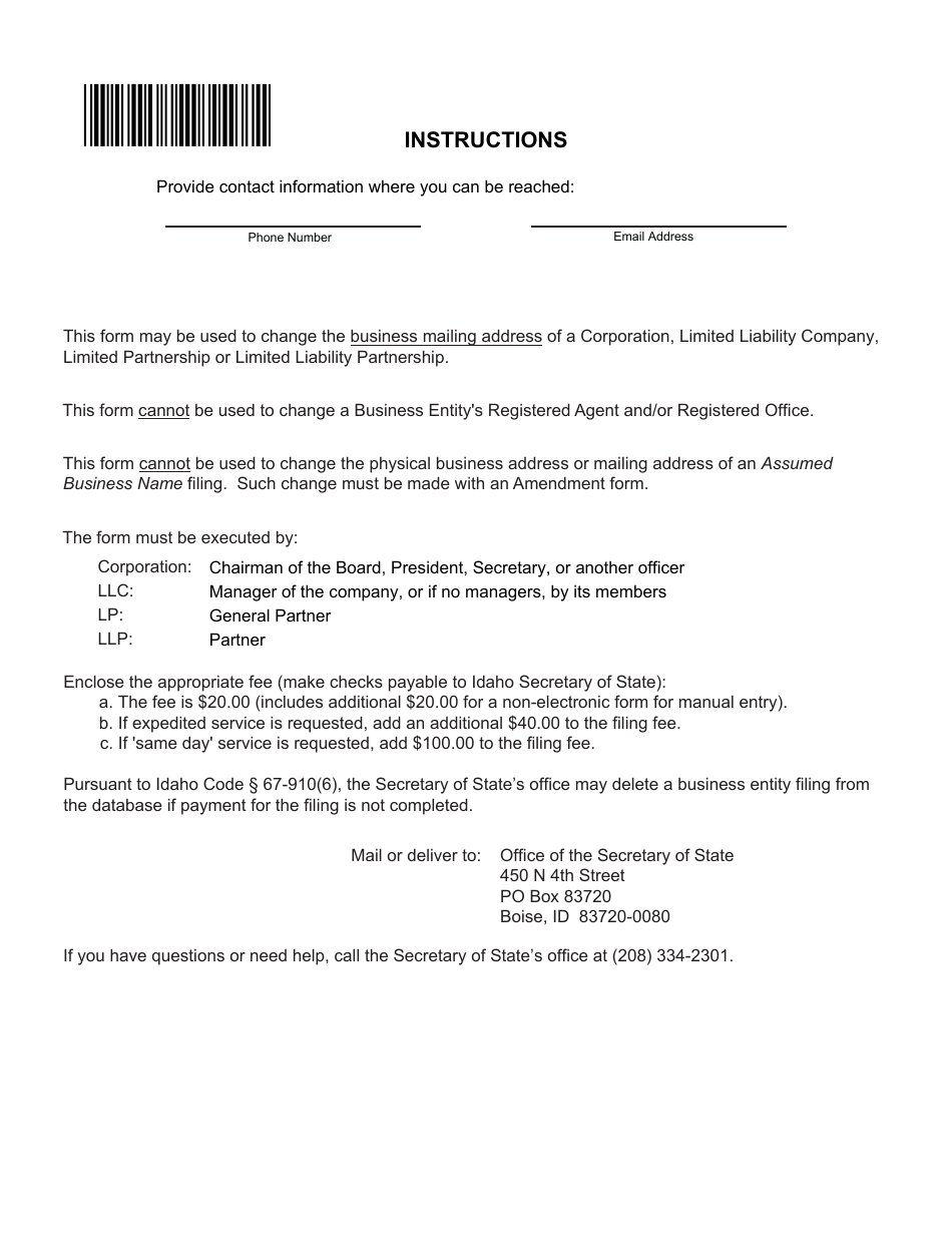 Statement of Change of Business Mailing Address - Idaho, Page 2