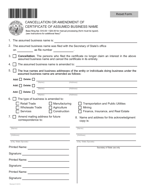 Cancellation or Amendment of Certificate of Assumed Business Name - Idaho Download Pdf