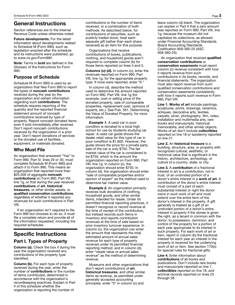 IRS Form 990 Schedule M Noncash Contributions, Page 3