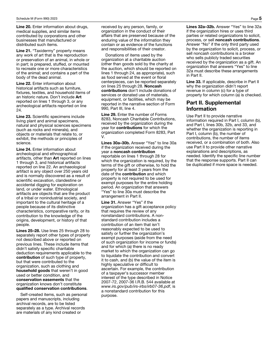 IRS Form 990 Schedule M Noncash Contributions, Page 5