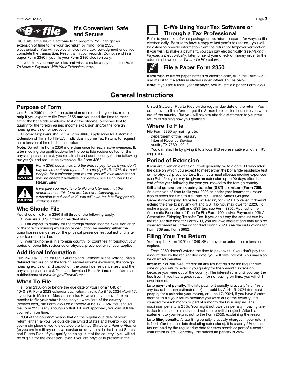 IRS Form 2350 Application for Extension of Time to File U.S. Income Tax Return, Page 3