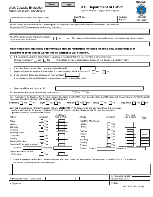 Form OWCP-5C  Printable Pdf