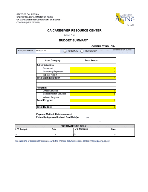 Form CDA7059  Printable Pdf