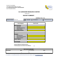 Form CDA7059 Ca Caregiver Resource Center Budget - California