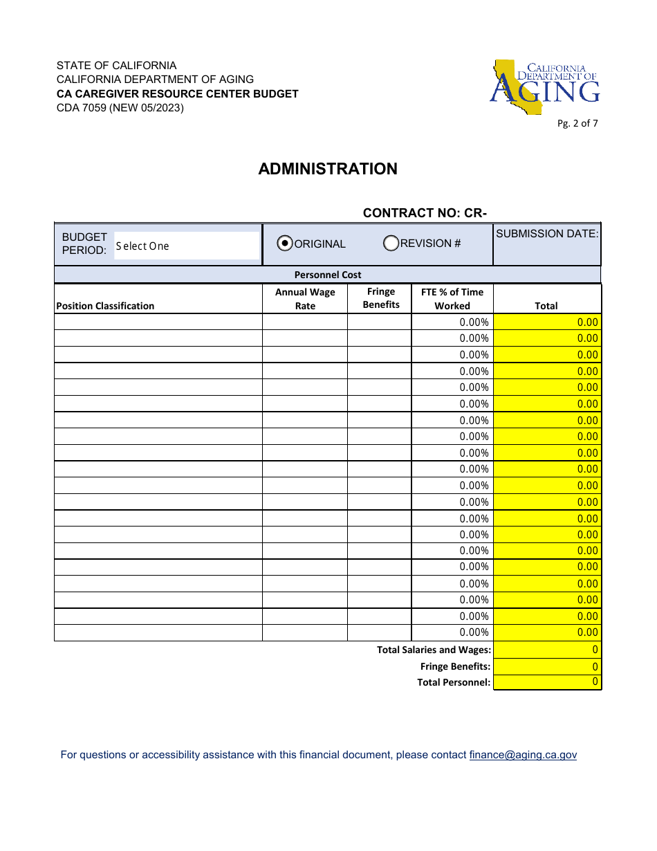 Form CDA7059 Ca Caregiver Resource Center Budget - California, Page 2