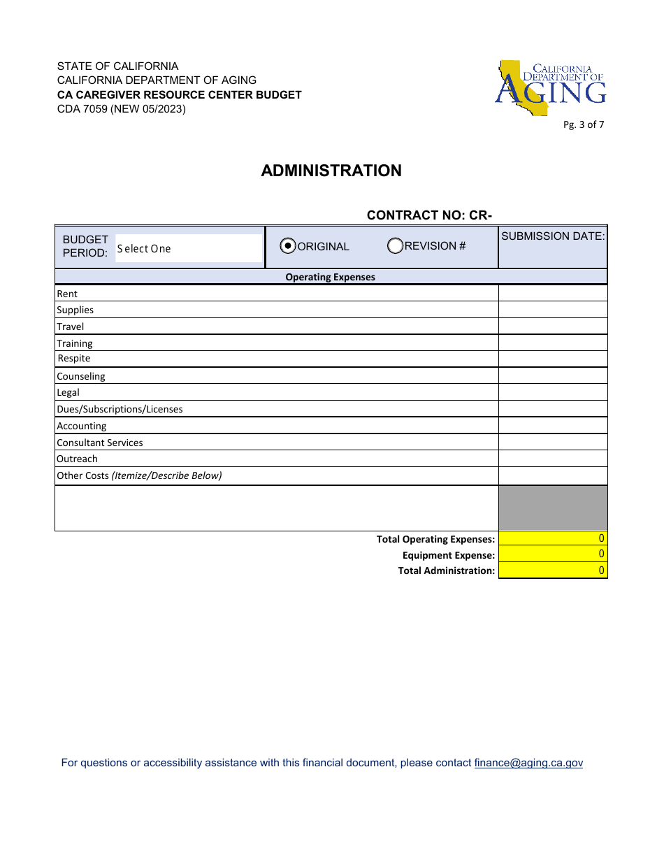 Form CDA7059 Ca Caregiver Resource Center Budget - California, Page 3