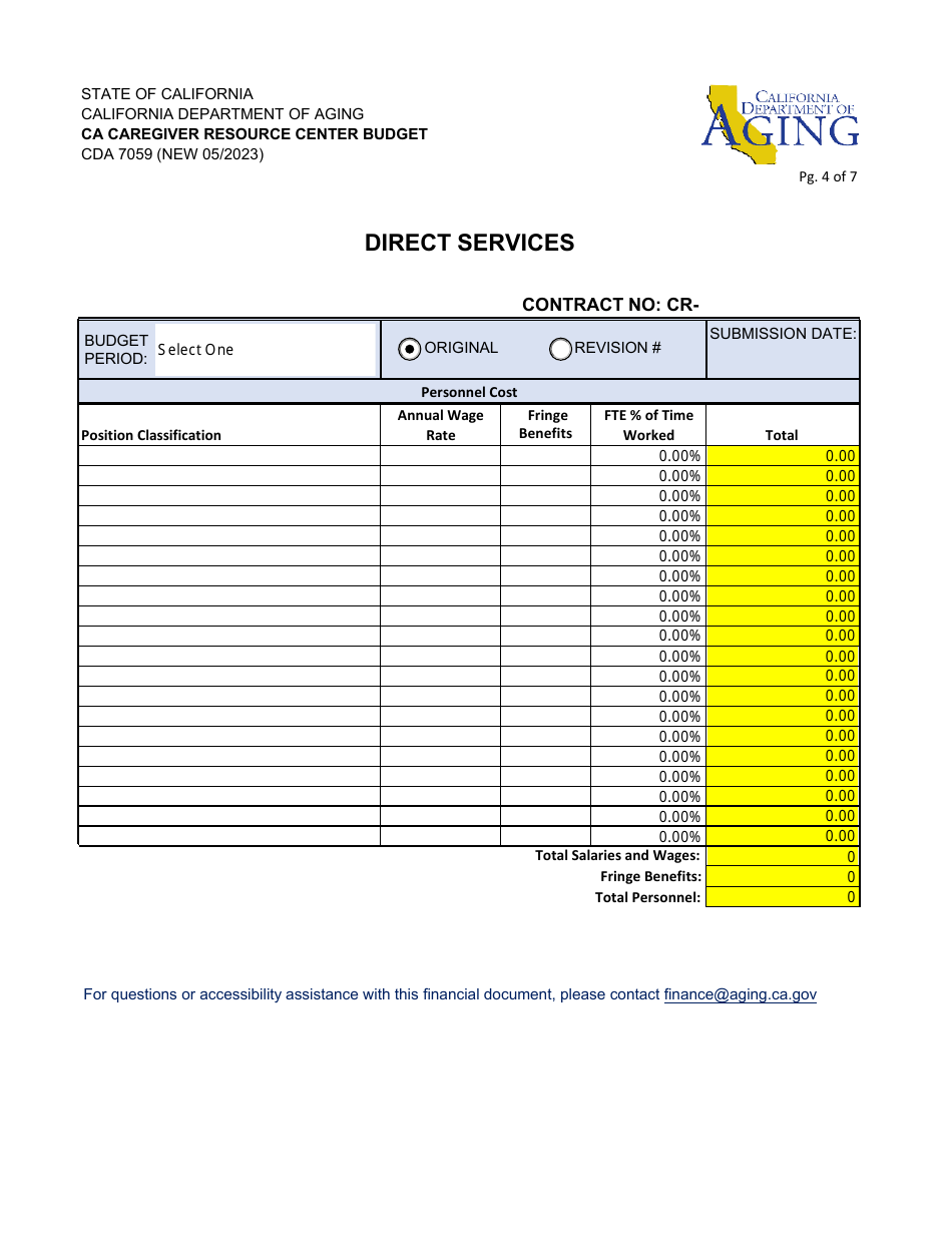 Form CDA7059 Ca Caregiver Resource Center Budget - California, Page 4