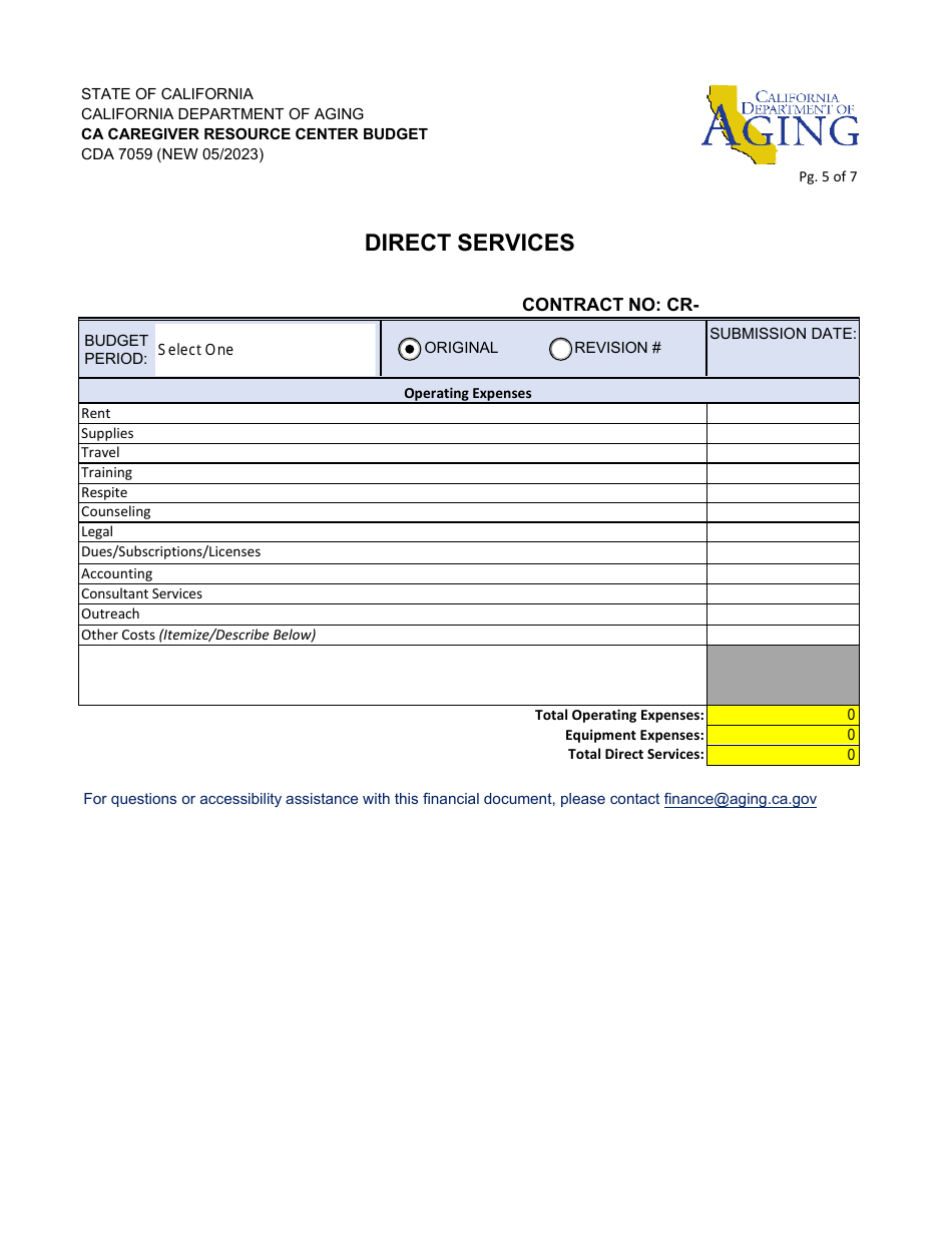 Form CDA7059 Ca Caregiver Resource Center Budget - California, Page 5