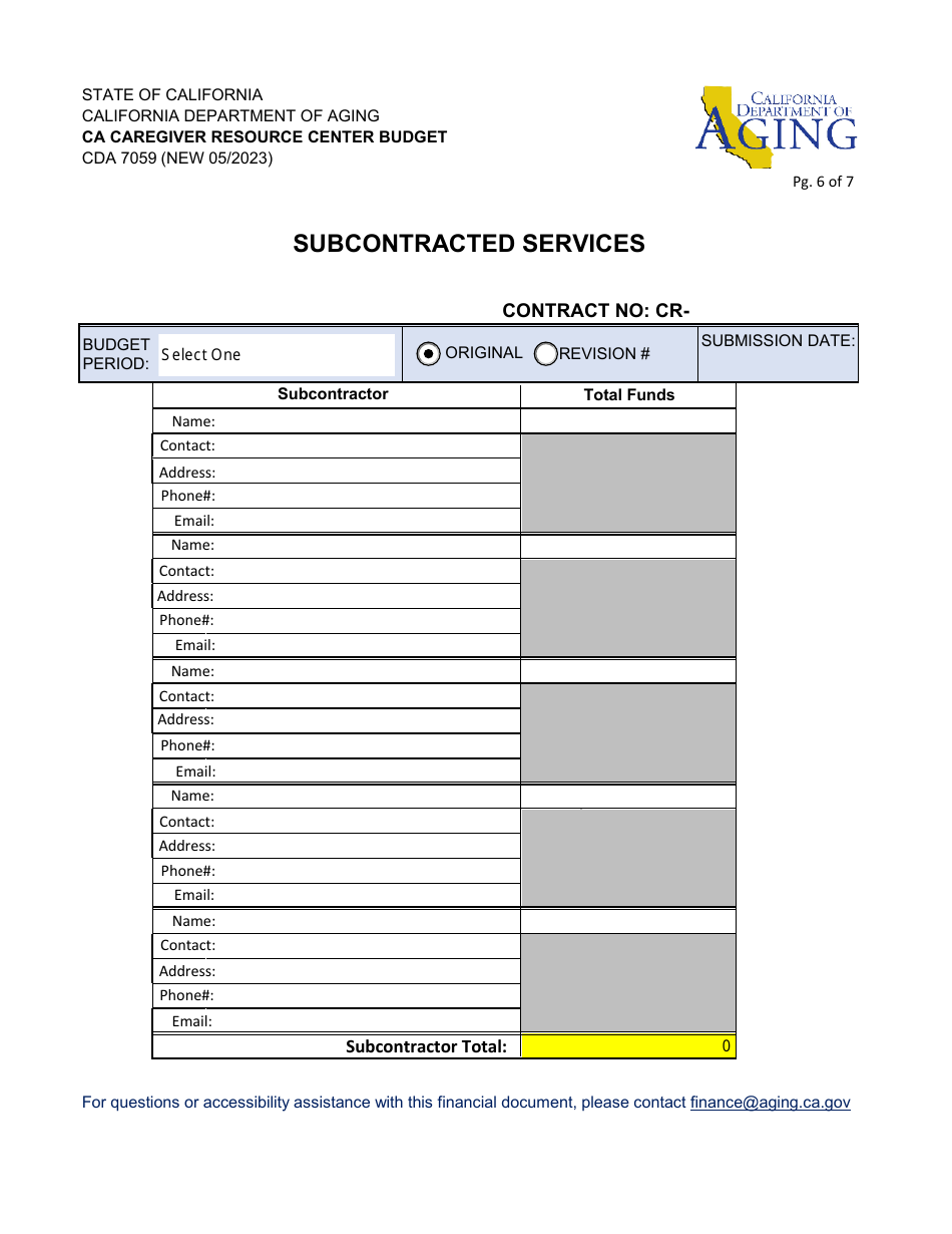 Form CDA7059 Ca Caregiver Resource Center Budget - California, Page 6