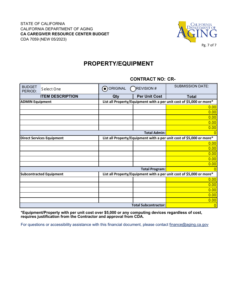 Form CDA7059 Ca Caregiver Resource Center Budget - California, Page 7