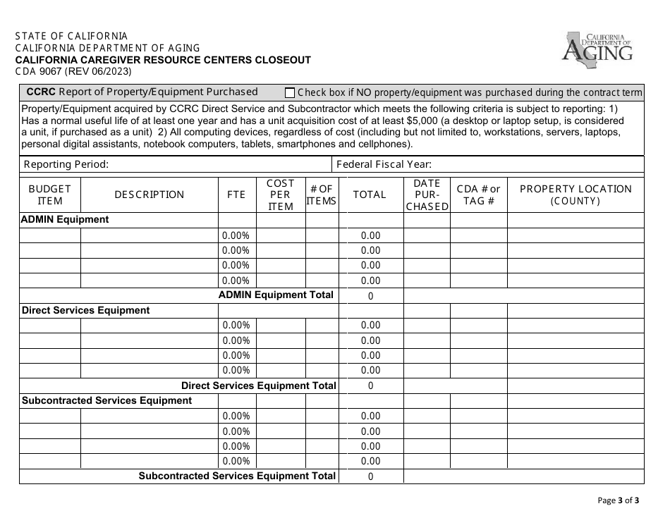 Form CDA9067 California Caregiver Resource Centers Closeout - California, Page 3