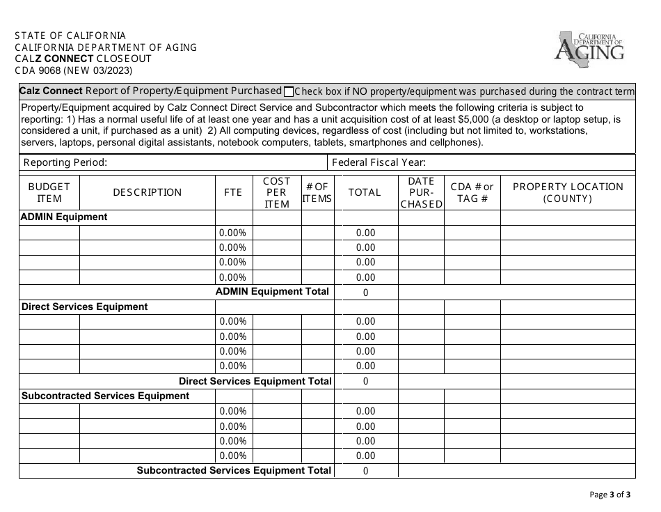 Form CDA9068 Calz Connect Closeout - California, Page 3