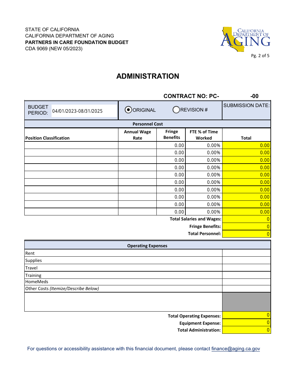 Form CDA9069 Partners in Care Foundation Budget - California, Page 2