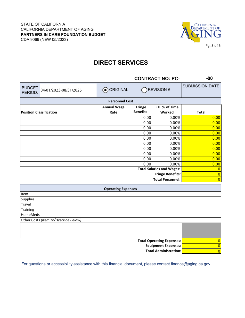 Form CDA9069 Partners in Care Foundation Budget - California, Page 3