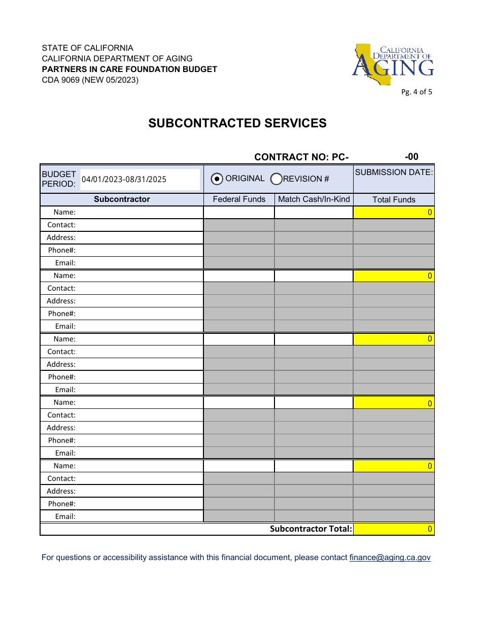 Form CDA9069 Partners in Care Foundation Budget - California, Page 4