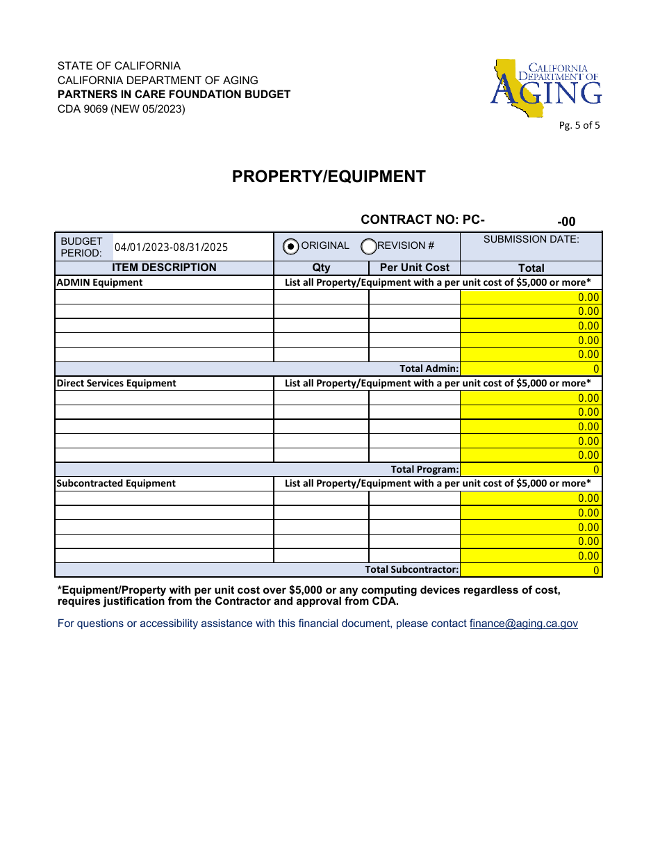 Form CDA9069 Partners in Care Foundation Budget - California, Page 5