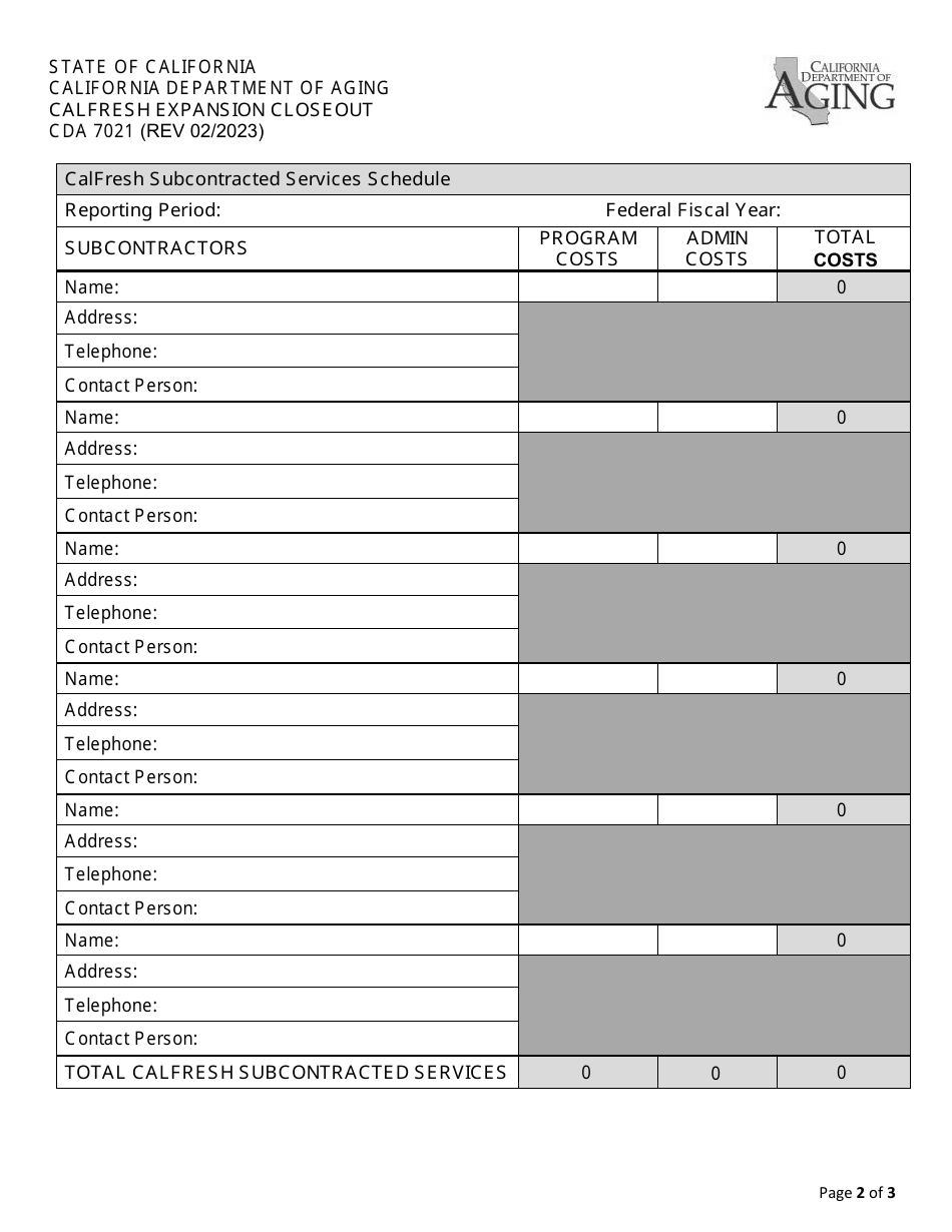 Form CDA7021 CalFresh Expansion Closeout - California, Page 2