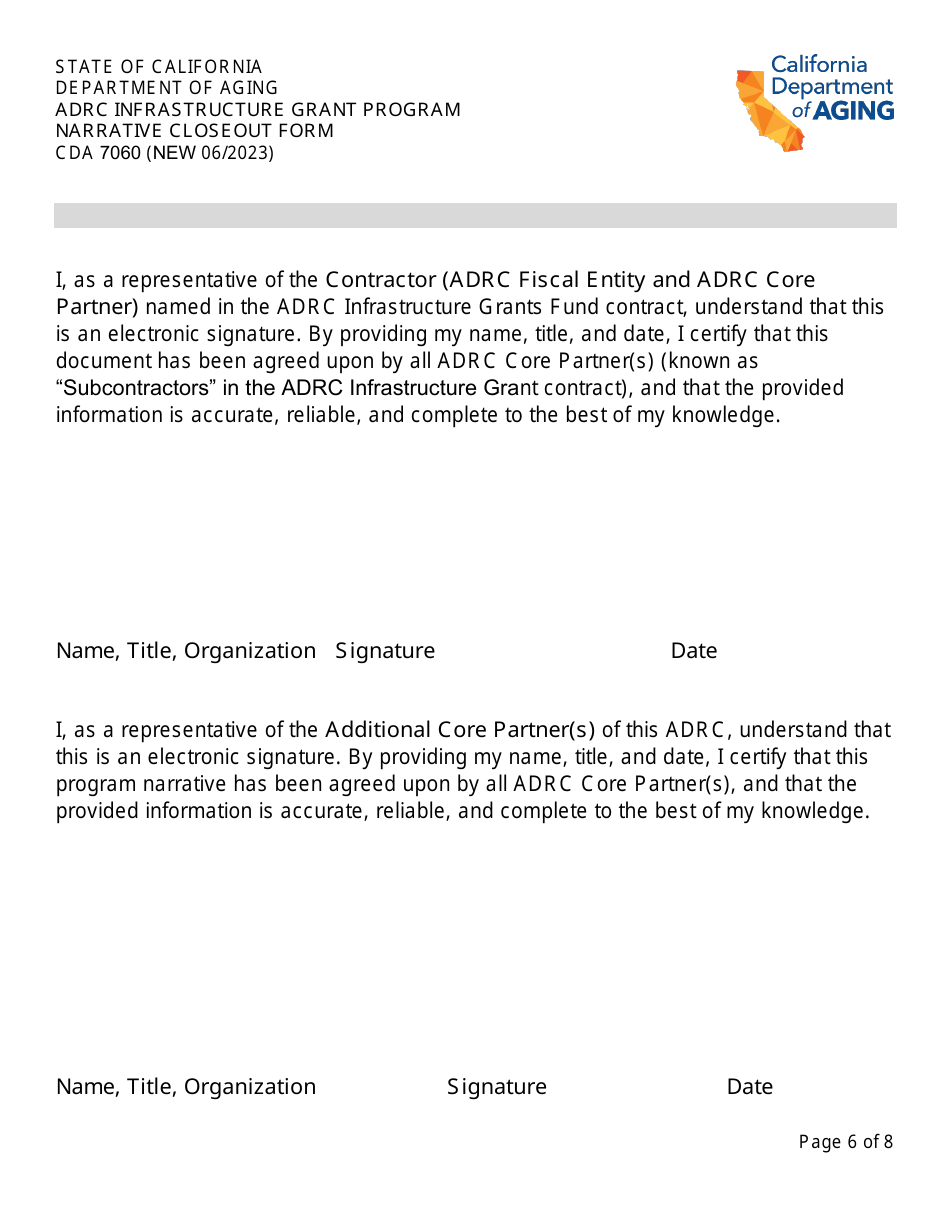 Form CDA7060 Narrative Closeout Form - Adrc Infrastructure Grant Program - California, Page 6