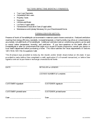 MHD Form 1038 Consumer Disclosure Statement and Formaldehyde Notice - Texas, Page 3
