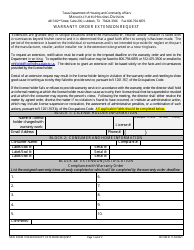 Document preview: MHD Form 1104 Warranty Order Extension Request - Texas