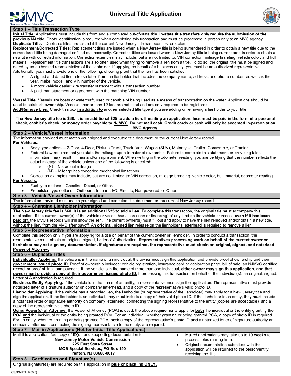 Form Osss Uta Download Fillable Pdf Or Fill Online Universal Title Application New Jersey 6590