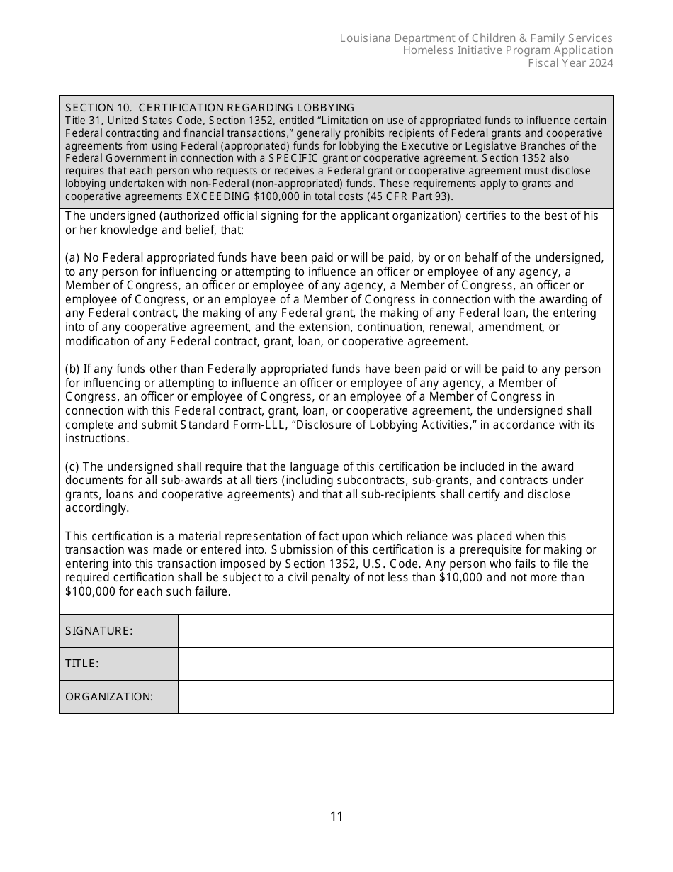 Exhibit A Homeless Inititative Program Application - Louisiana, Page 11