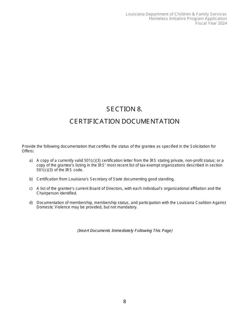 Exhibit A Homeless Inititative Program Application - Louisiana, Page 8