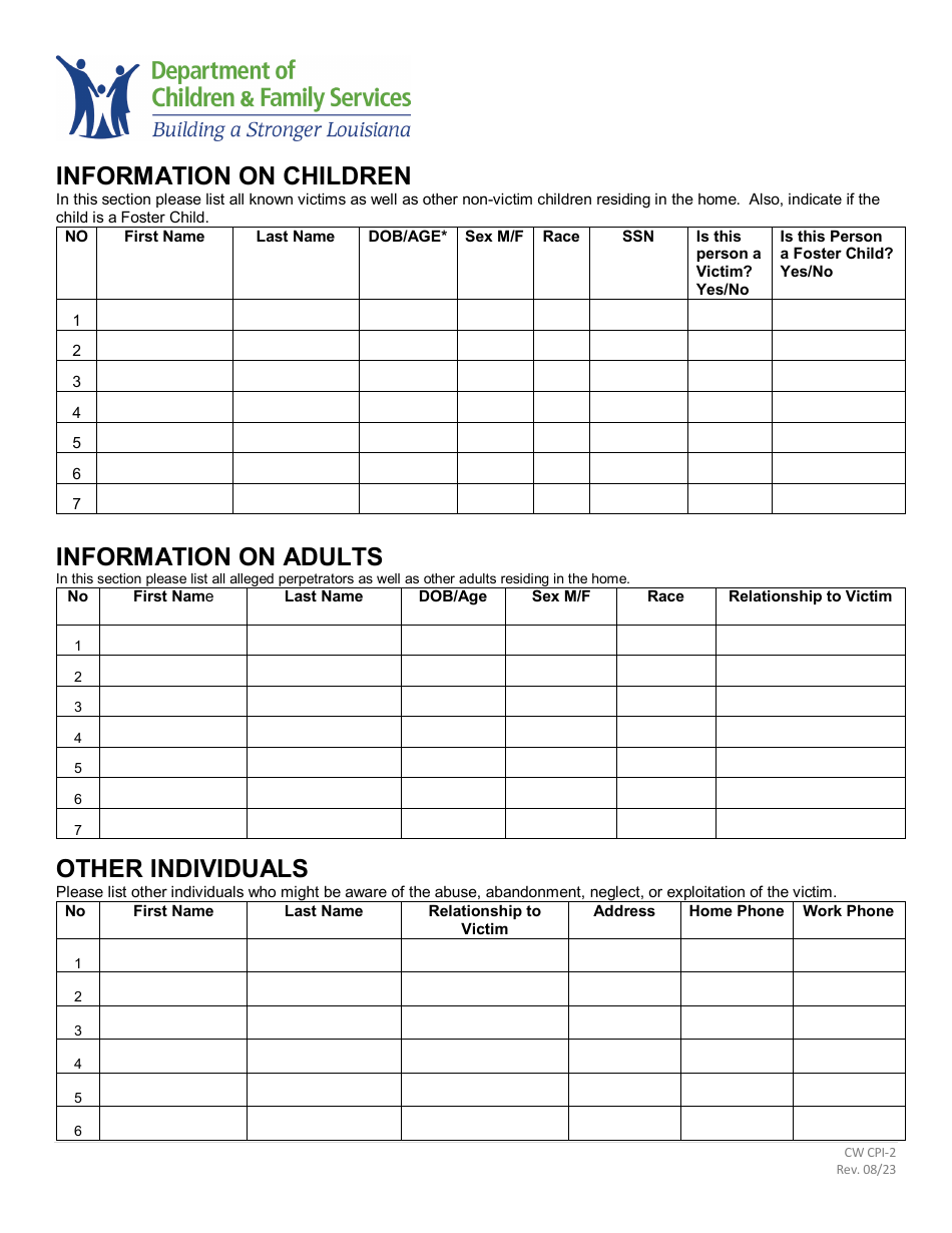 Form CW CPI-2 Reporting Concerns for Child Victims - Louisiana, Page 3
