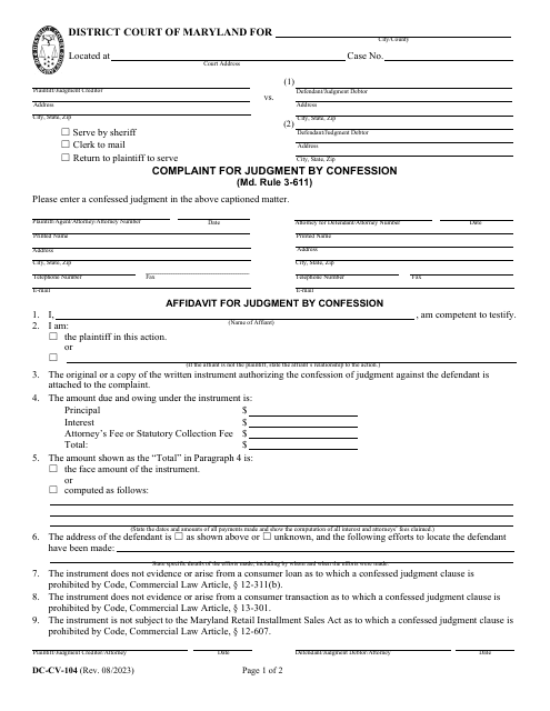 Form DC-CV-104  Printable Pdf