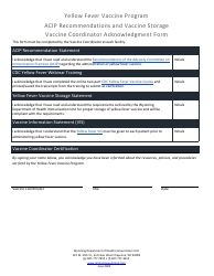 Document preview: Acip Recommendations and Vaccine Storage Vaccine Coordinator Acknowledgment Form - Yellow Fever Vaccine Program - Wyoming