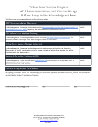 Document preview: Acip Recommendations and Vaccine Storage Uniform Stamp Holder Acknowledgment Form - Yellow Fever Vaccine Program - Wyoming