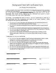 Document preview: Form CORP-107 Background Check Self-certification Form for Money Services Business - Texas