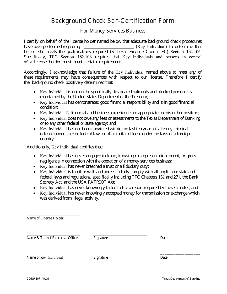 Form CORP 107 Download Fillable PDF or Fill Online Background Check