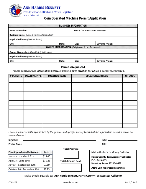 Form COP-102  Printable Pdf