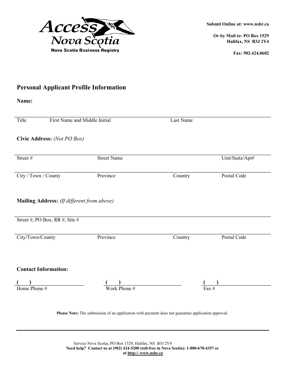 Fuel Safety Licence / Renewal Application Form - Nova Scotia, Canada, Page 1