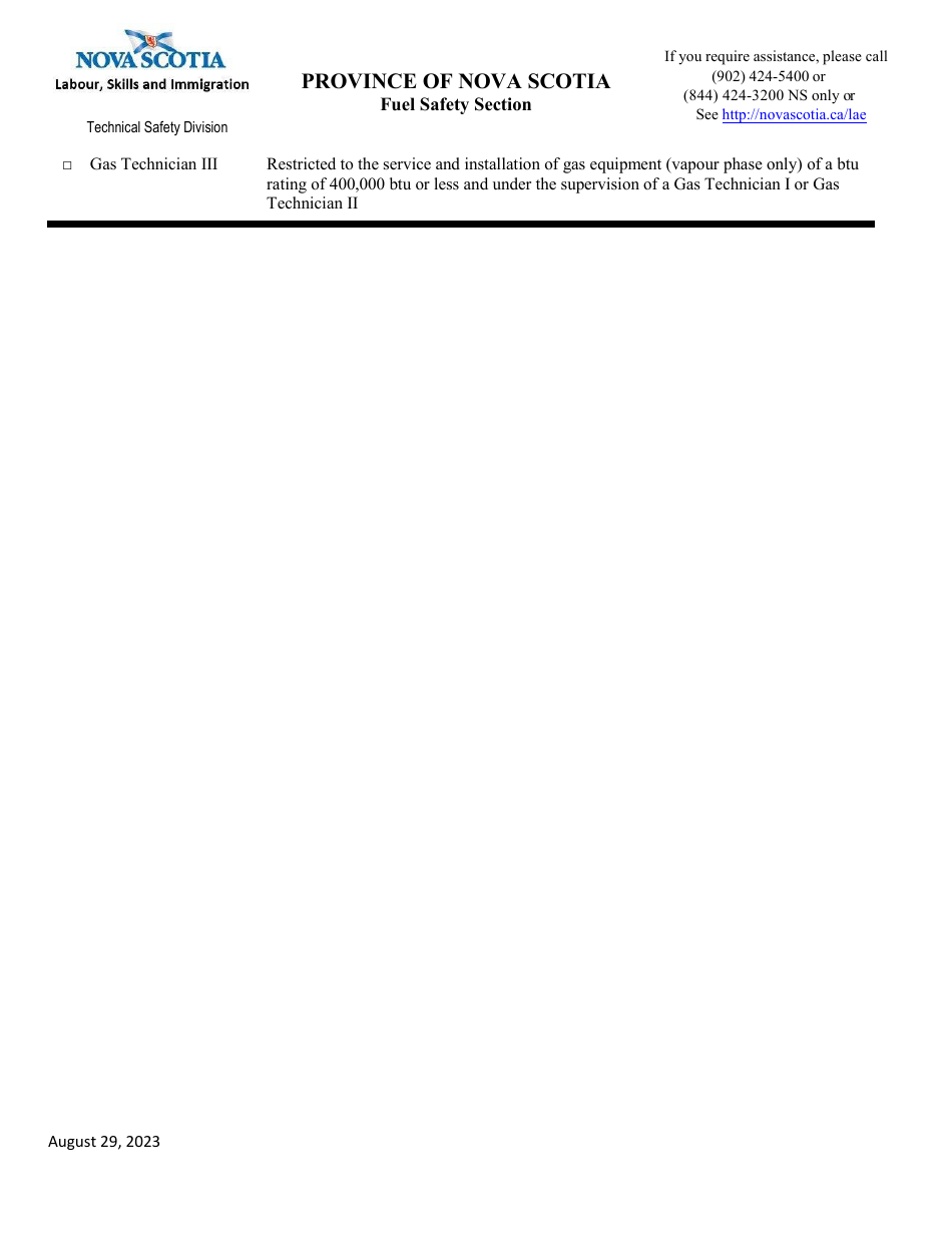 Fuel Safety Licence / Renewal Application Form - Nova Scotia, Canada, Page 3