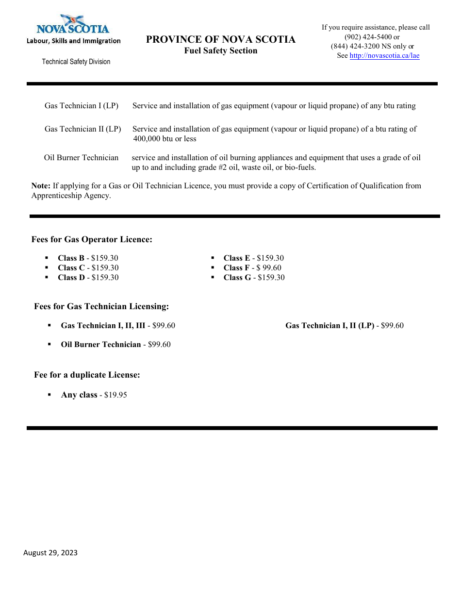 Fuel Safety Licence / Renewal Application Form - Nova Scotia, Canada, Page 4