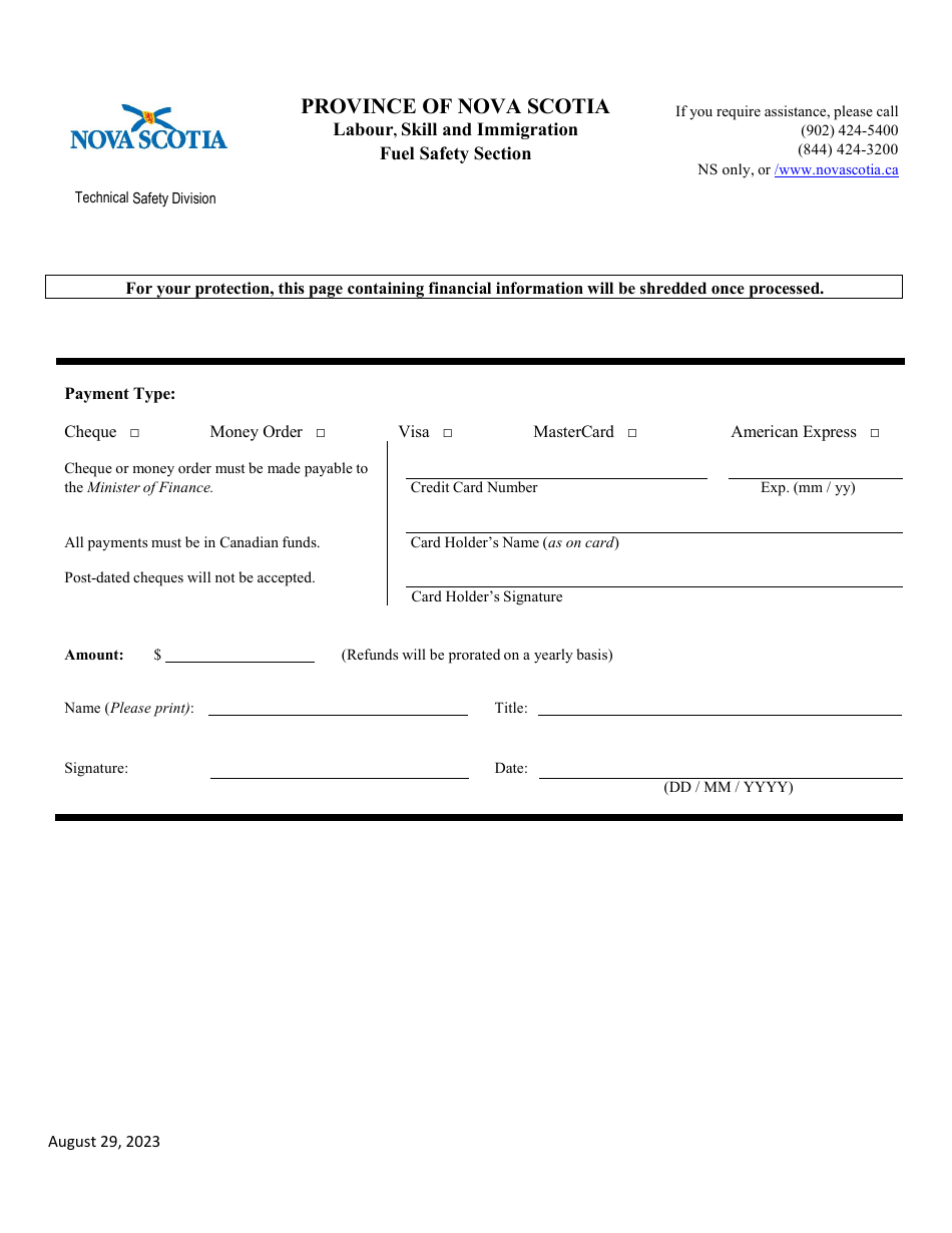 Fuel Safety Licence / Renewal Application Form - Nova Scotia, Canada, Page 5