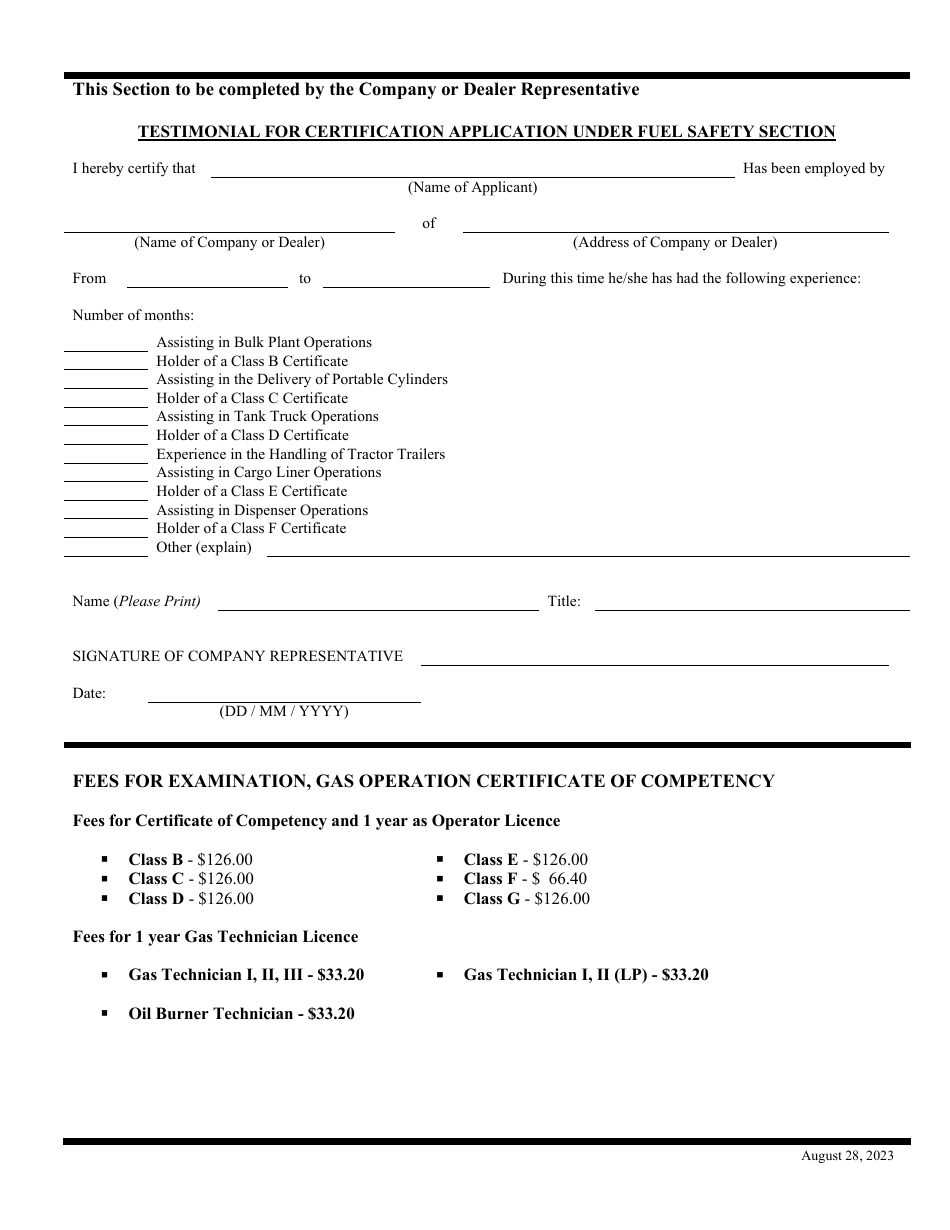 Fuel Safety Initial Application Form - Nova Scotia, Canada, Page 4