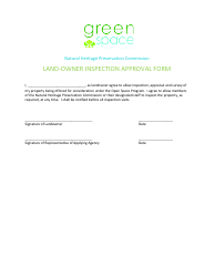 Document preview: Land-Owner Inspection Approval Form - Open Space Grant Program - Rhode Island