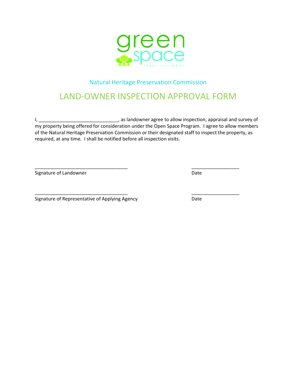 Land-Owner Inspection Approval Form - Open Space Grant Program - Rhode Island, Page 1