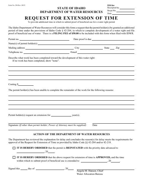 Form 204 Request for Extension of Time - Idaho