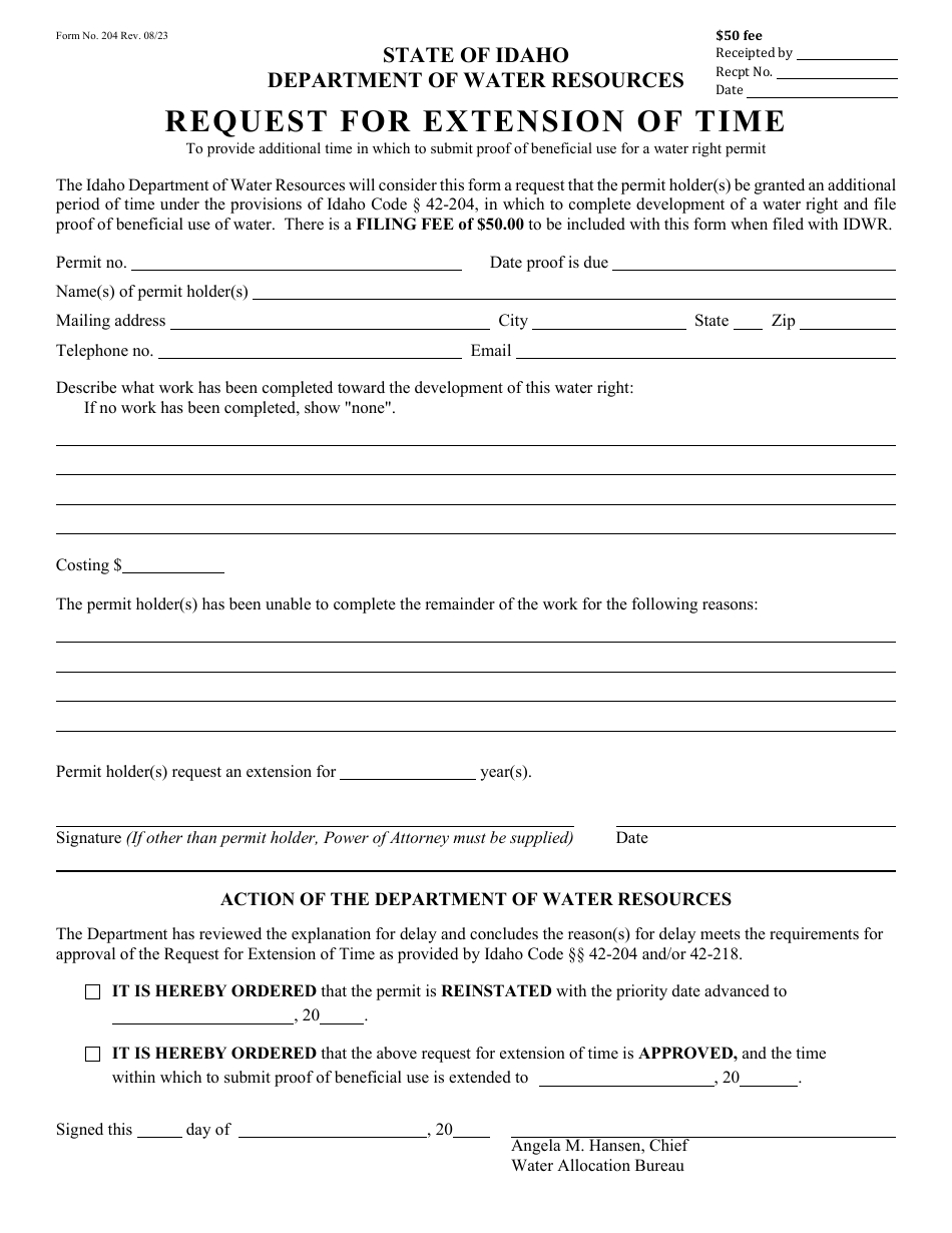 Form 204 Fill Out, Sign Online and Download Fillable PDF, Idaho