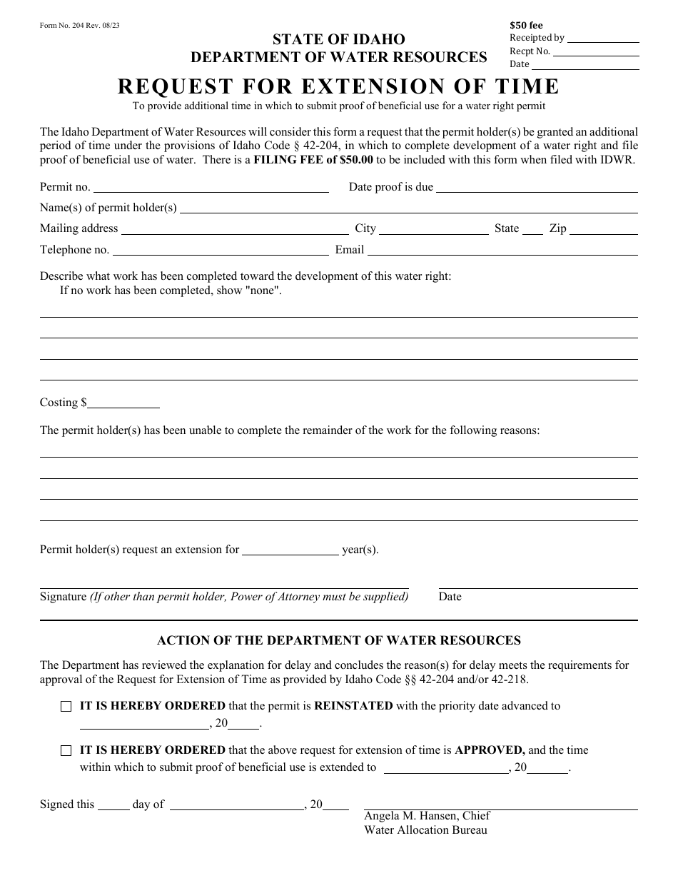Form 204 Request for Extension of Time - Idaho, Page 1