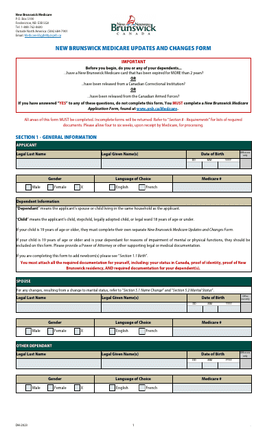 New Brunswick Medicare Updates and Changes Form - New Brunswick, Canada Download Pdf