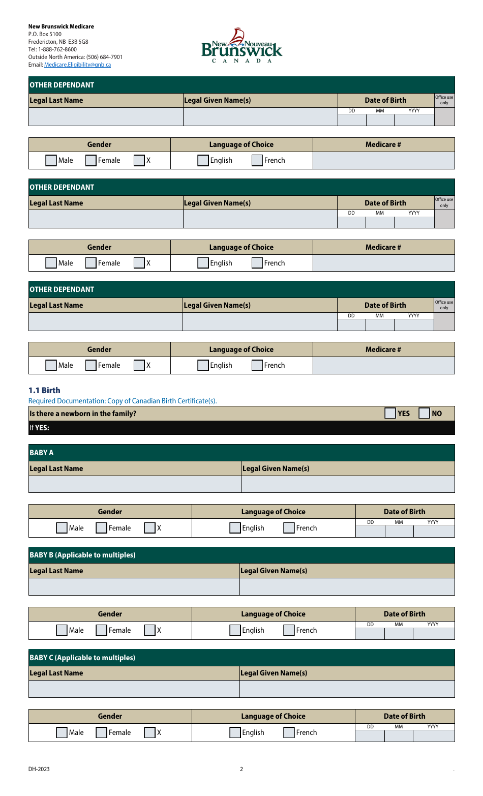 New Brunswick Medicare Updates and Changes Form - New Brunswick, Canada, Page 2